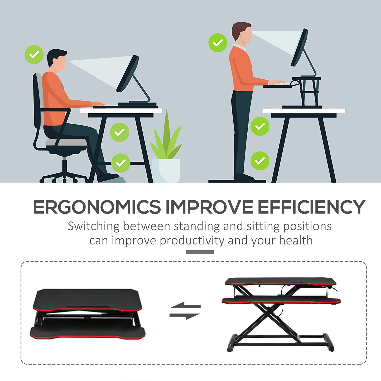 Liftable Computer Stand Height Adjustable Ergonomic E-sports Desktop Stand PC w/ Keyboard Tray Widely Compatible