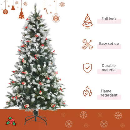 6FT Artificial Snow Dipped Christmas Tree Xmas Pencil Tree Holiday Home Party Decoration with Foldable Feet