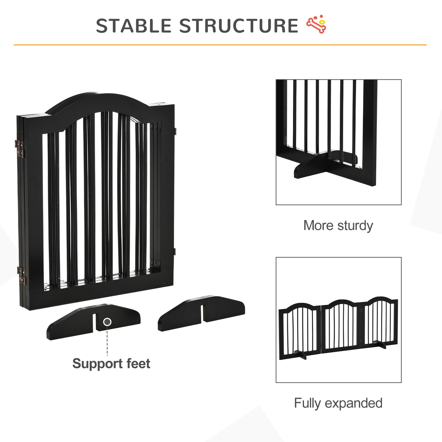 Wooden Foldable Small Sized Dog Gate Stepover Panel with Support Feet Pet Fence Freestanding Safety Barrier Black