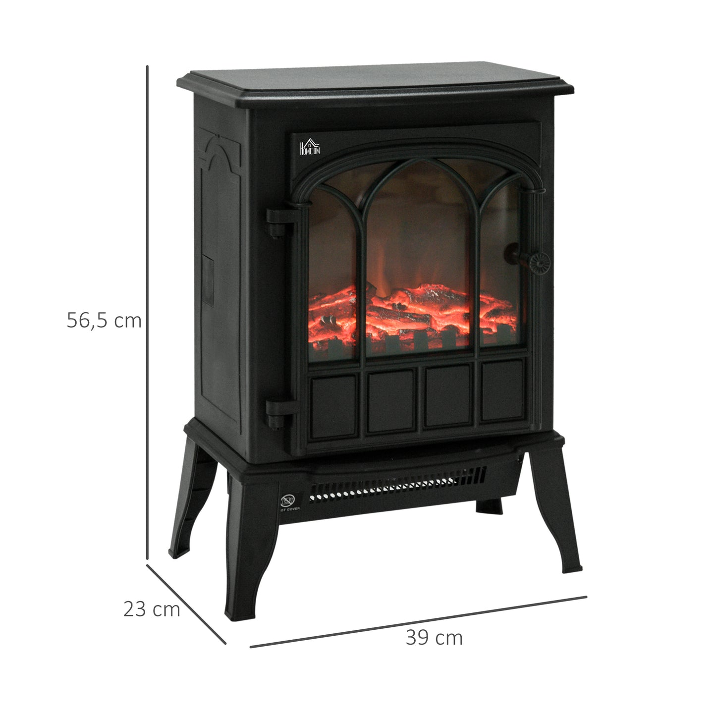 Freestanding Electric Fireplace Heater Black Stove w/ LED Flame Effect 1000W/2000W