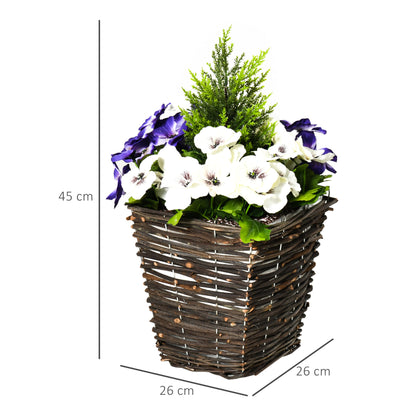 Small Artificial Plants, 2 Pieces Artificial Phalaenopsis Decorative Plant with Straw Plaiting Pot, 45cm, White Purple