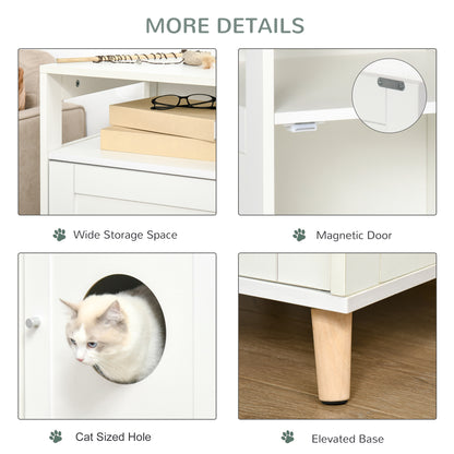 Cat Toilet Cat Litter Tray Box Enclosure Washroom Cave House Decorative End Table Wooden Cabinet Indoor with Magnetic Door White  Aosom IE