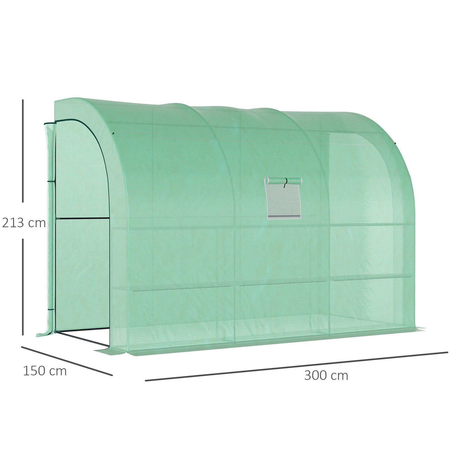 Walk-In Lean to Wall Greenhouse with Windows and Doors 2 Tiers 6 Wired Shelves 300L x 150W x 213Hcm Green