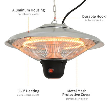 Hanging Halogen Patio Heater 1500W, Auminium, 240V-Silver