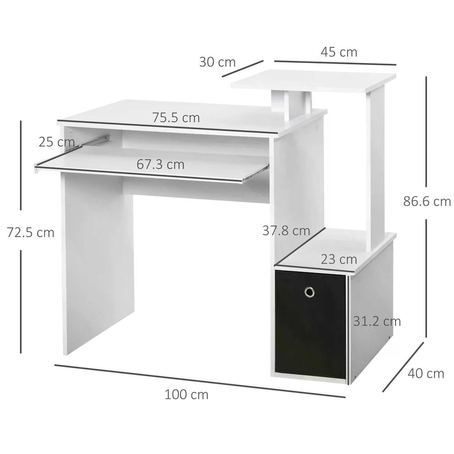 Homcom Computer Desk With Sliding Keyboard Tray Storage Drawer Shelf Home Office Workstation Desk With Shelf Work From Home- White