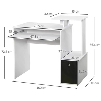 Homcom Computer Desk With Sliding Keyboard Tray Storage Drawer Shelf Home Office Workstation Desk With Shelf Work From Home- White