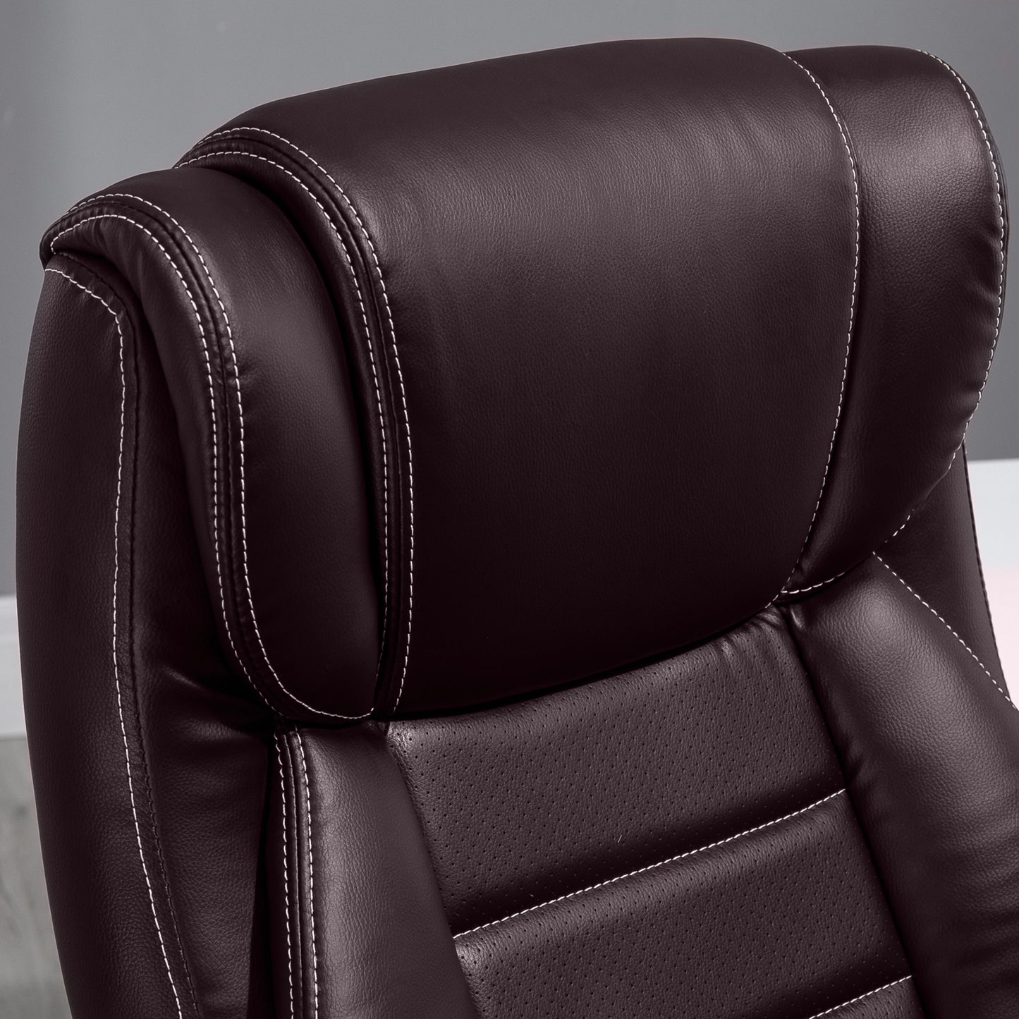 Brown Leather Office Chair,6- Point Vibration Massage Extra Padded Swivel Ergonomic Tilt Desk Seat