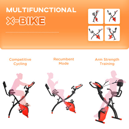 2-in-1 Foldable Exercise Bike Cardio Machine 8-Level Adjustable Magnetic Resistance with Pulse Sensor LCD Display