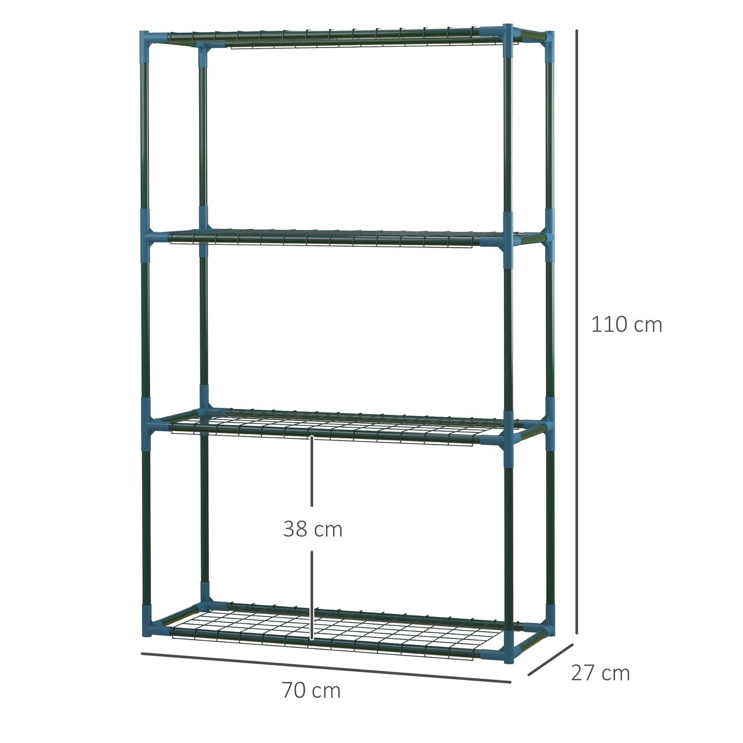 70L x 27W x 110H cm Modern Plant Stand Set of 2, 4-Tier Planter Holder with Steel Frame, Outdoor Flower Display Rack, Green