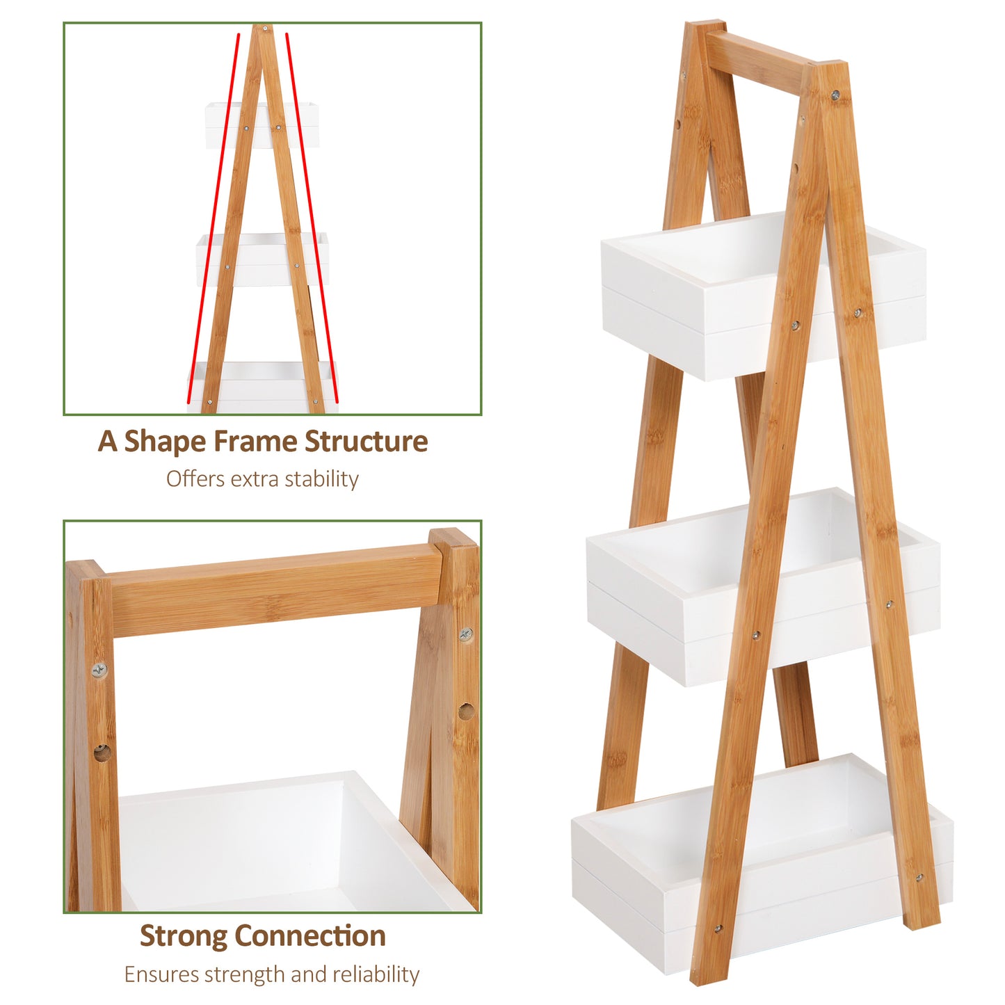 Bathroom A-Shape Rack, 3-Tier-Bamboo