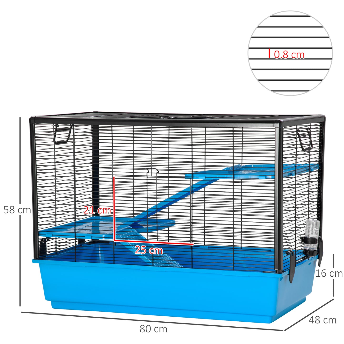 Hamster Cage Small Animal Cage Habitat for Guinea Pigs Chinchillas With Accessories, 80x48x58 cm, Light Blue