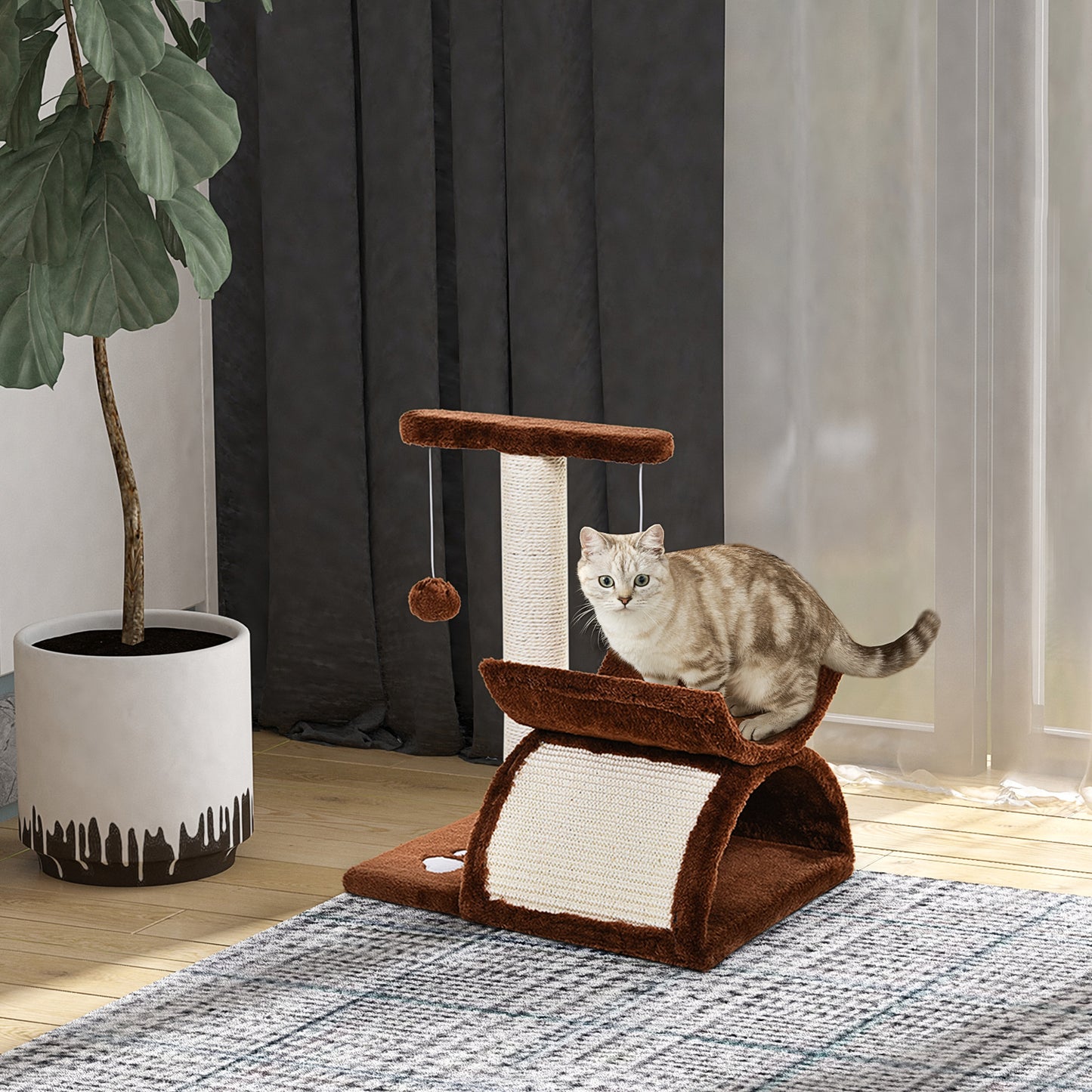 Pawhut 43cm Cat Tree Cat Tower Scratching Post Climbing Tree for Kitten Activity Center Brown 