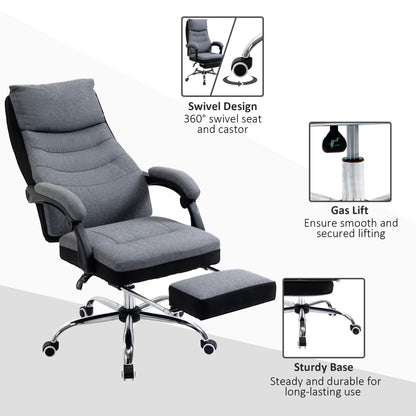 Executive Office Chair with Footrest, Ergonomic, High Back, 135° Reclining, Adjustable Height, Grey