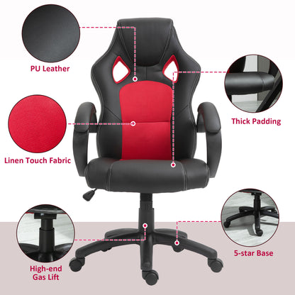 Black Leather Office Chair, Faux Leather Swivel for Home Office with Wheels Armrests Black