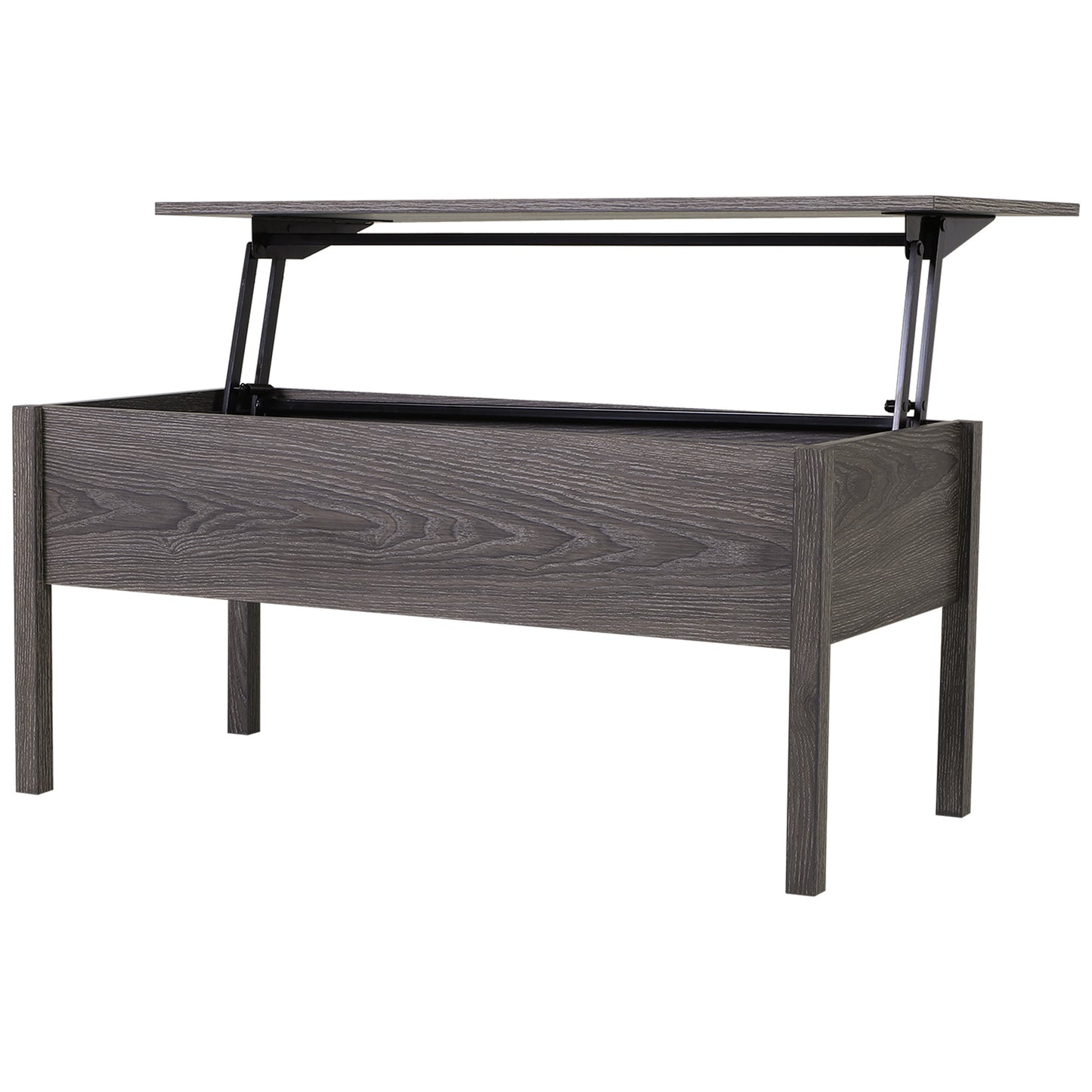 98cm Modern Lift Top Coffee Table Convertible Tea Desk with Hidden Storage Compartment Floating Retractable Lift Top Table Grey