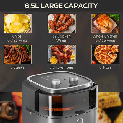 Family Air Fryer with Rapid Air Circulation and Recipes, 6.5L Oil Free Airfryer with 60-Minute Timer, Adjustable Temperature