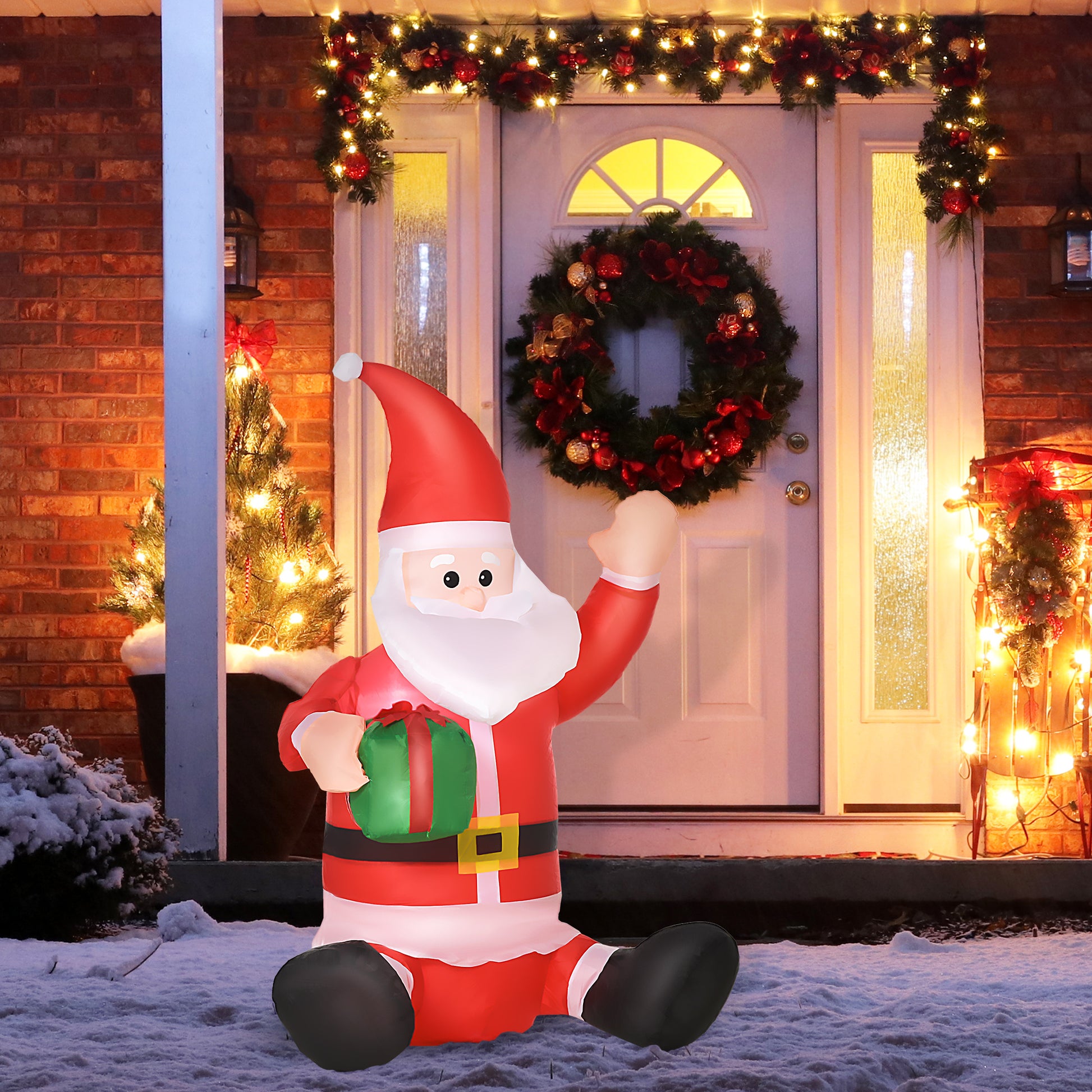 HOMCOM Christmas Inflatable Santa Claus Outdoor Home Seasonal Decoration w/ LED Light