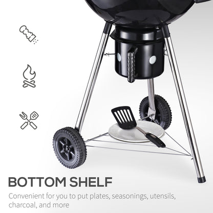 Steel Freestanding Charcoal BBQ Grill w/ Wheels Black