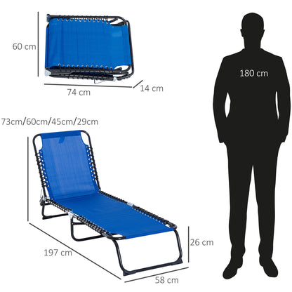 Folding Sun Lounger, 3 Positions-Blue