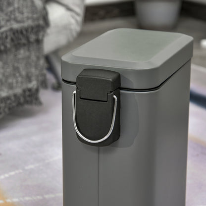 5L Pedal Bin, Bathroom Bin Small, Steel, with Quiet-Closed Lid, Silent and Gentle Open, Oversized pedal, Back Pull Ring