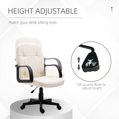 Homcom Office Chair Wheels Chair Computer Chair Home Office Chair Ergonomic Chair Swivel Pu Leather Office Chair-Cream