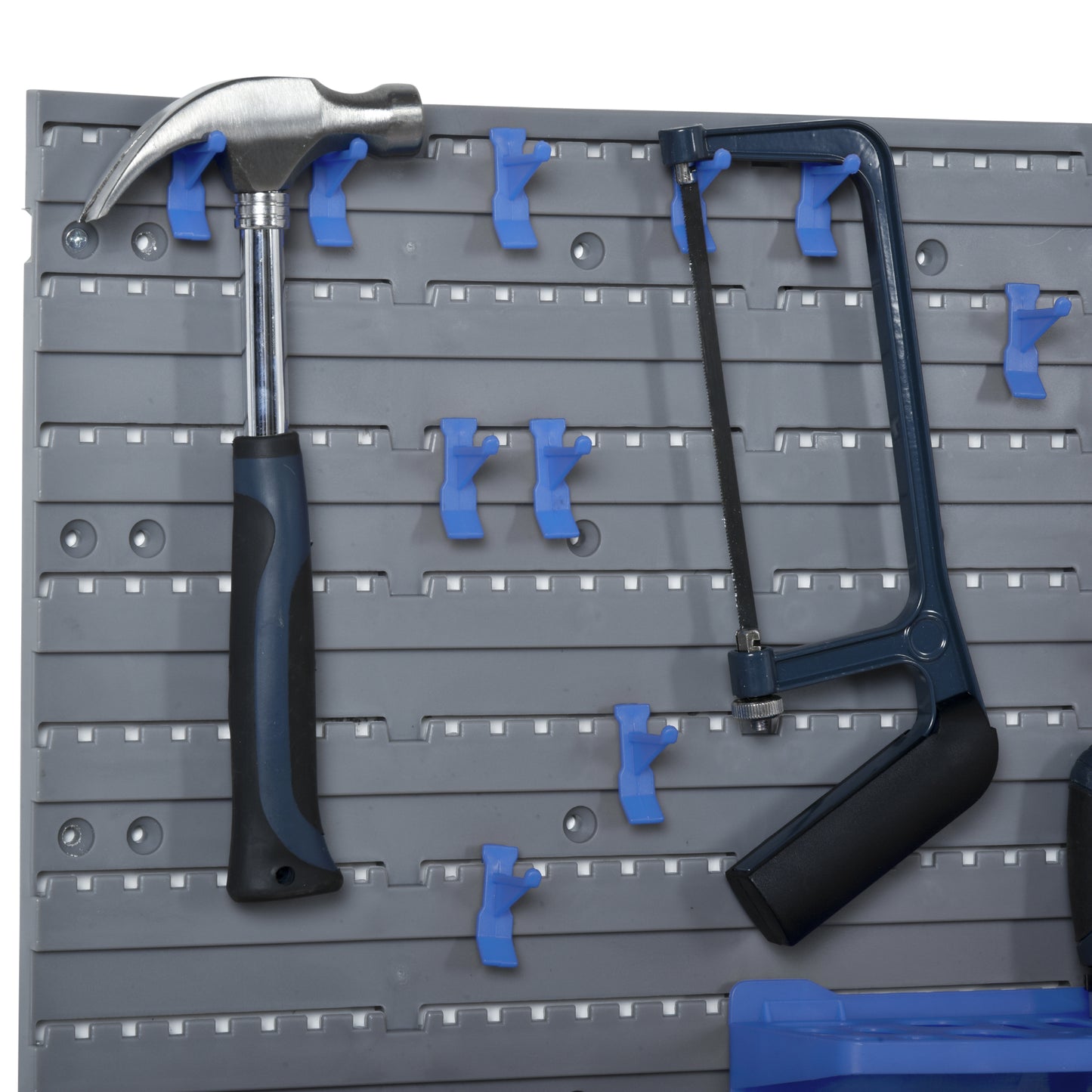 44 Piece Wall Mounted Tool Organizer Rack Kit w/ Storage Bins, Pegboard & Hooks, Blue