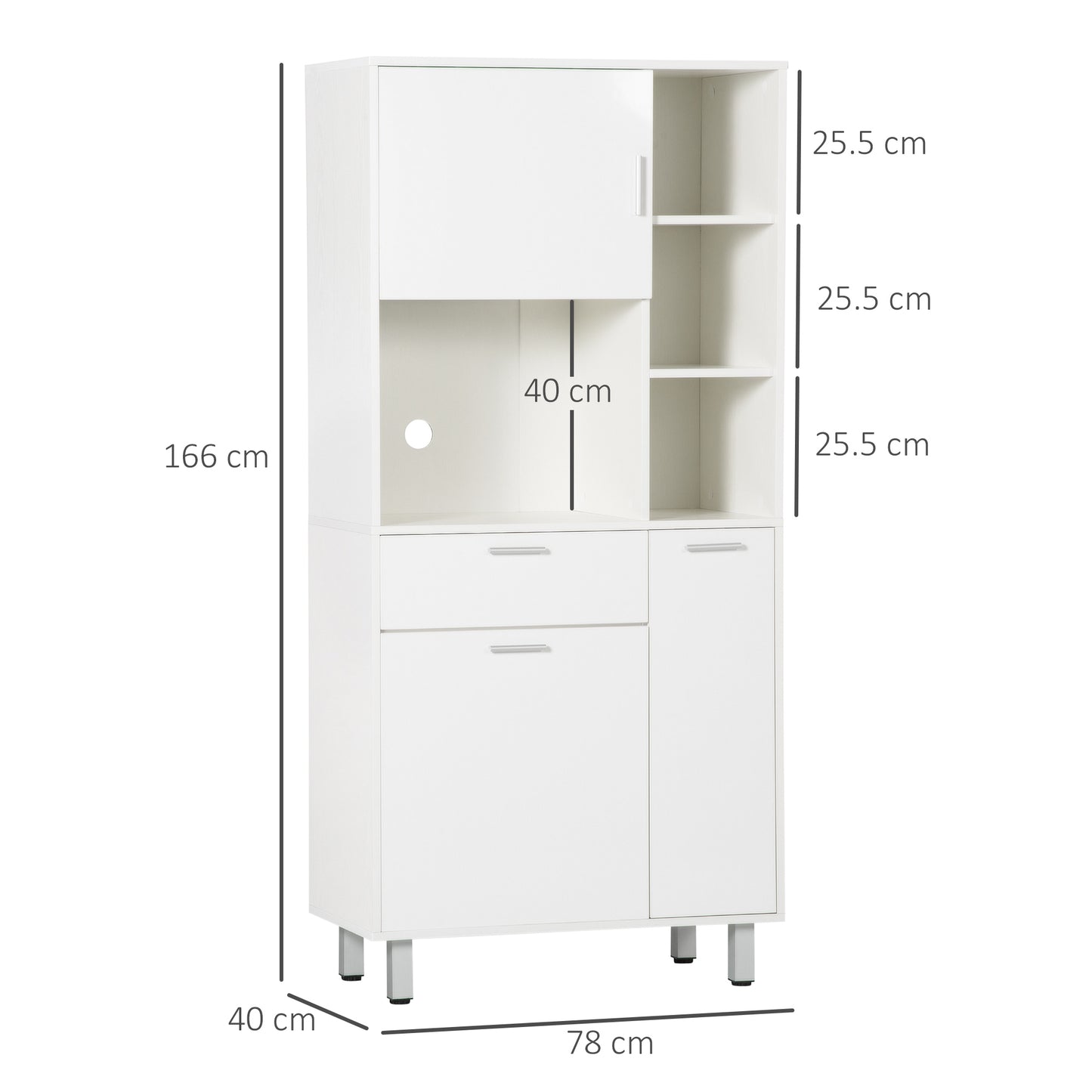 Modern Freestanding Kitchen Cupboard, Storage Cabinet with Shelves and Drawer, 166cm, White