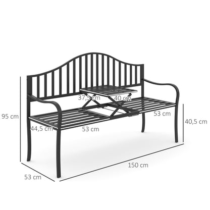 Outdoor Deluxe Metal Frame Patio Park Garden Bench Middle Table