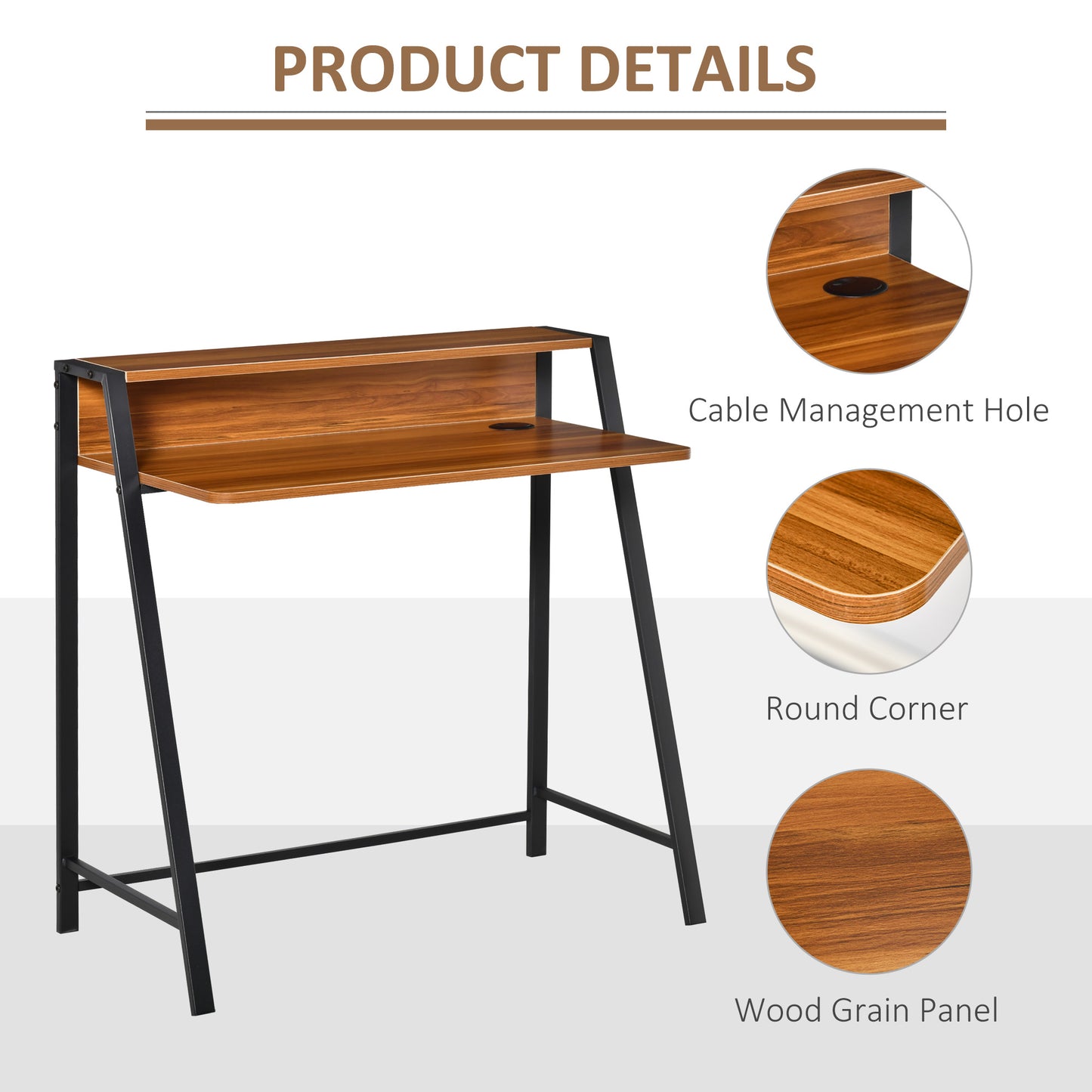 Homcom Wooden Writing Desk Computer Table Home Office Pc Laptop Workstation Storage Office Desk Study Desks Work From Home Desk Walnut