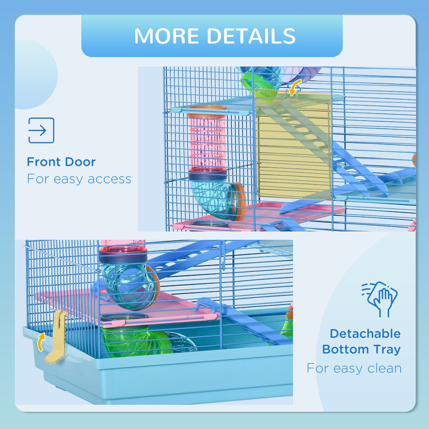 Hamster Metal 5-Tier Cage w/ Tunnels Multiple Platforms Blue