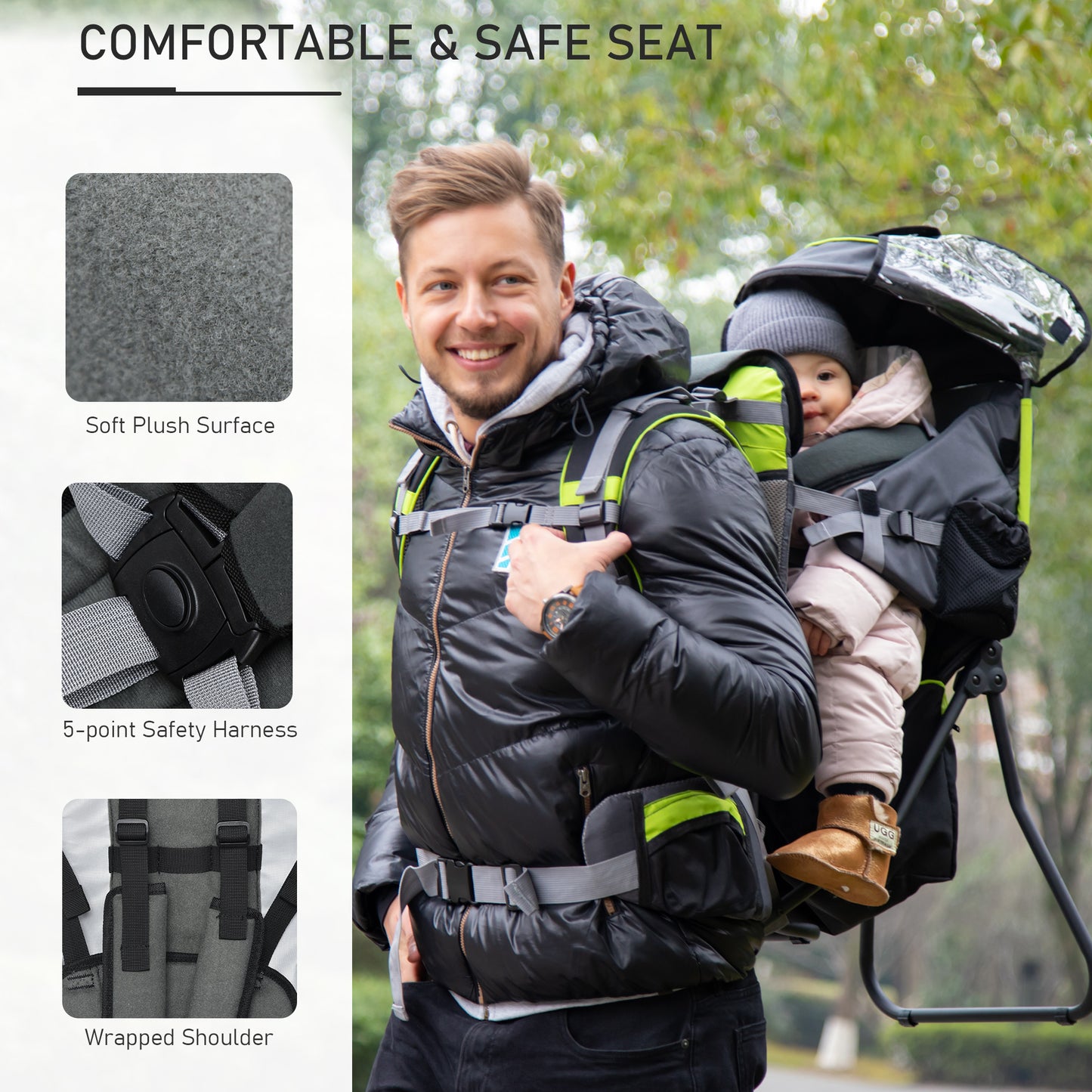 Baby Backpack, for Hiking Child Carrier with Ergonomic Hip Seat Detachable Rain Cover Adjustable Straps