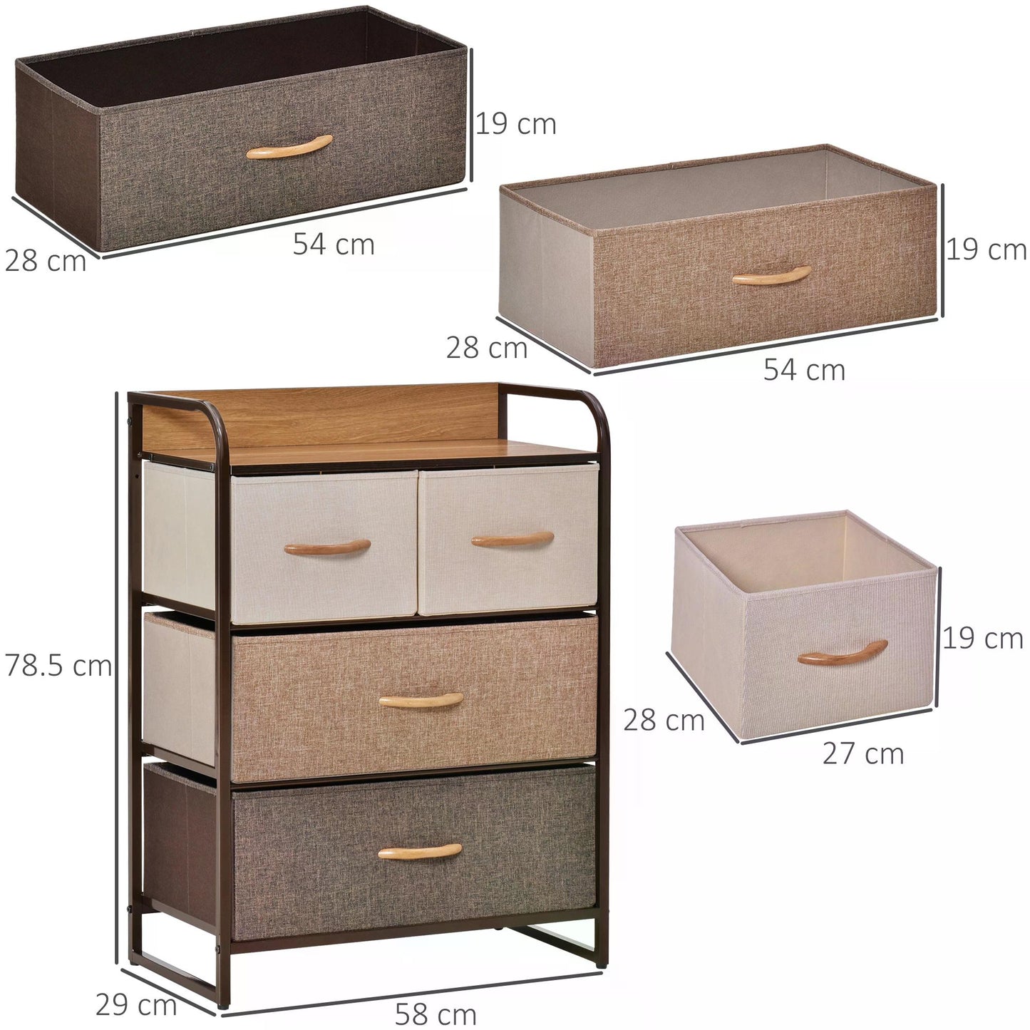 4-Drawer Dresser, 3-Tier Storage Organizer, Tower Unit for Bedroom Hallway Closets with Steel Frame Wooden Top