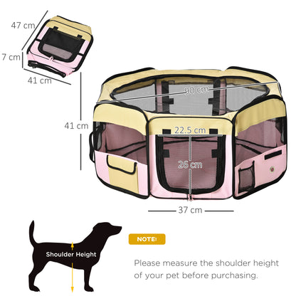 Fabric Folding Pet Playpen 8 Panels Octagon Shape Portable Rabbit Guinea Pig Play Pen L37 x H37cm x D90cm -Pink