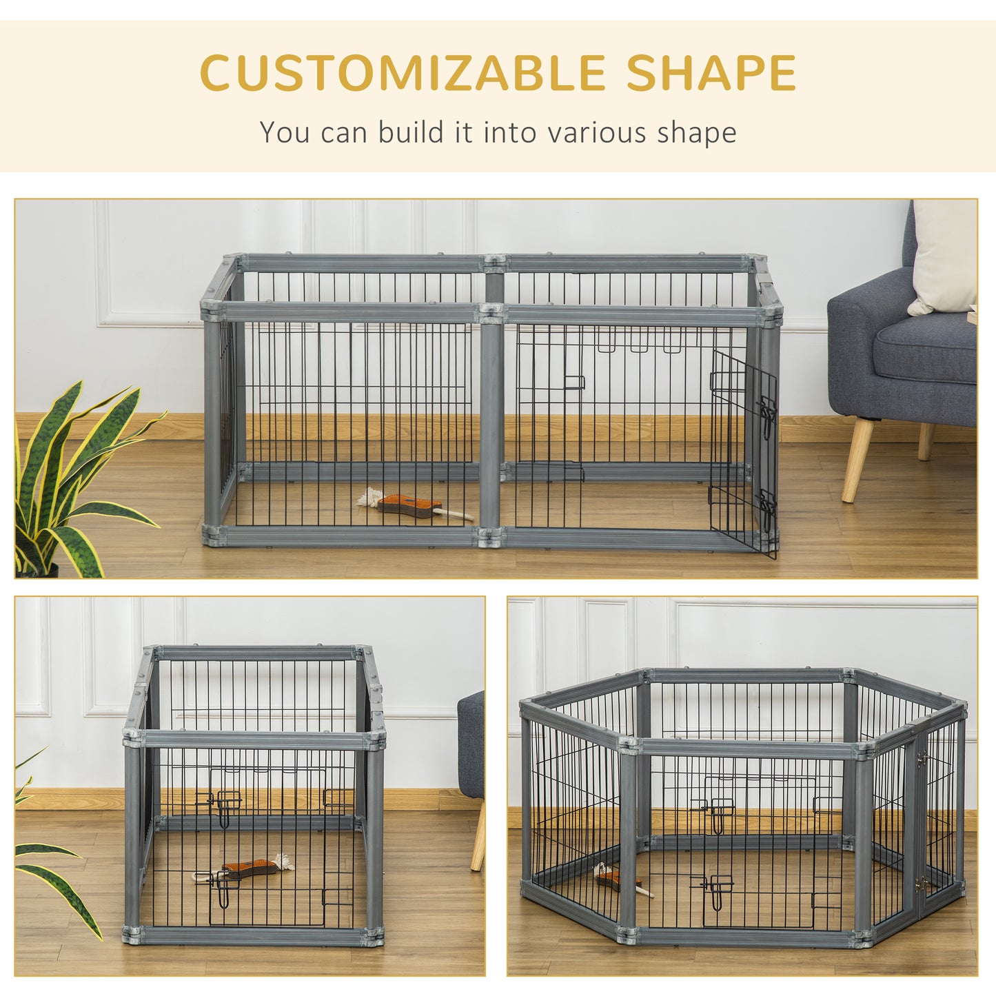 Heavy Duty Pet Playpen, 6 Panels Puppy Play Whelping Pen, Foldable Steel Dog Exercise Fence, with Door, Double Locking Latches