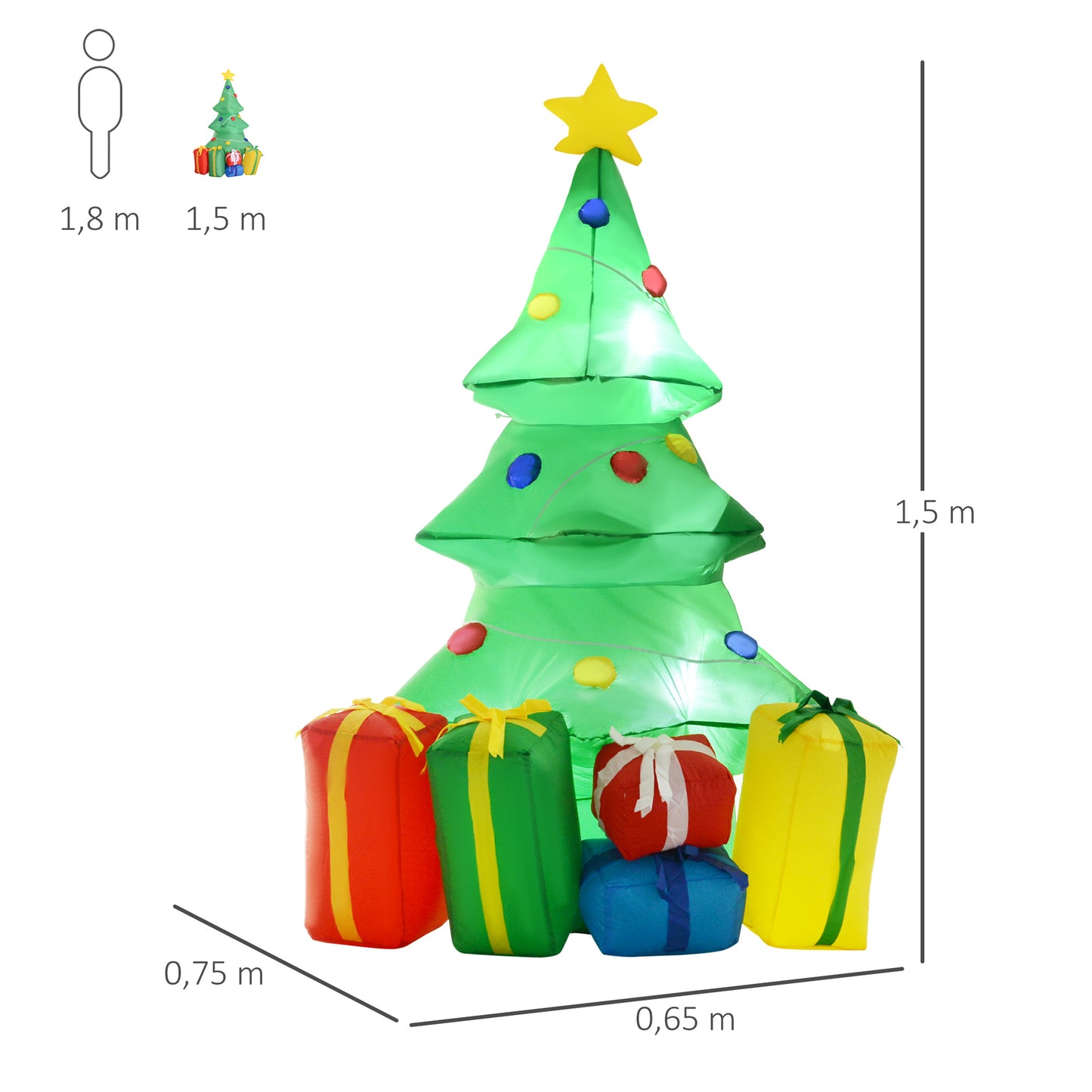 1.5m 5ft Inflatable Christmas Tree Decoration W/LED lights Polyester Fabric-Multicolour