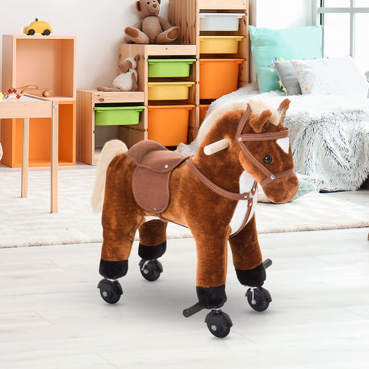 HOMCOM Ride-on Horse, Riding Pony, Wheeled Walking Riding Plush Toy W/ Rolling Wheels and Sound