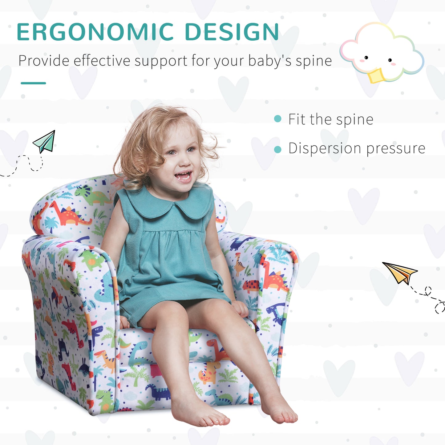 Toddler Couch, Flannel Cartoon Dinosaur Pattern Children Armchair Sofa For Toddlers