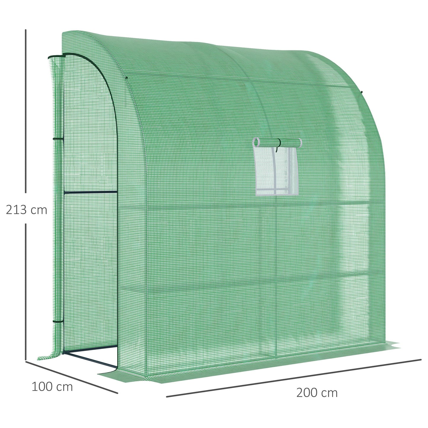 Walk-In Lean to Wall house w/ Windows & Doors 2 Tiers 4 Wired Shelves 200L x 100W x 213Hcm