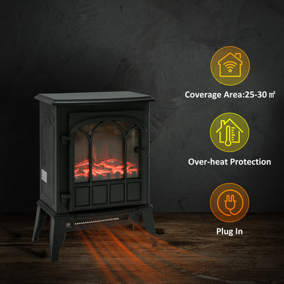 Freestanding Electric Fireplace Heater Black Stove w/ LED Flame Effect 1000W/2000W