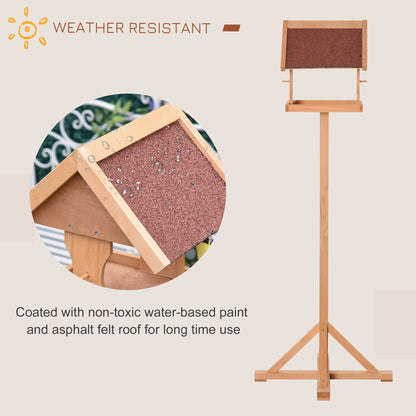 Wooden Bird Feeder Table Freestanding with Weather Resistant Roof Cross-shaped Support Feet