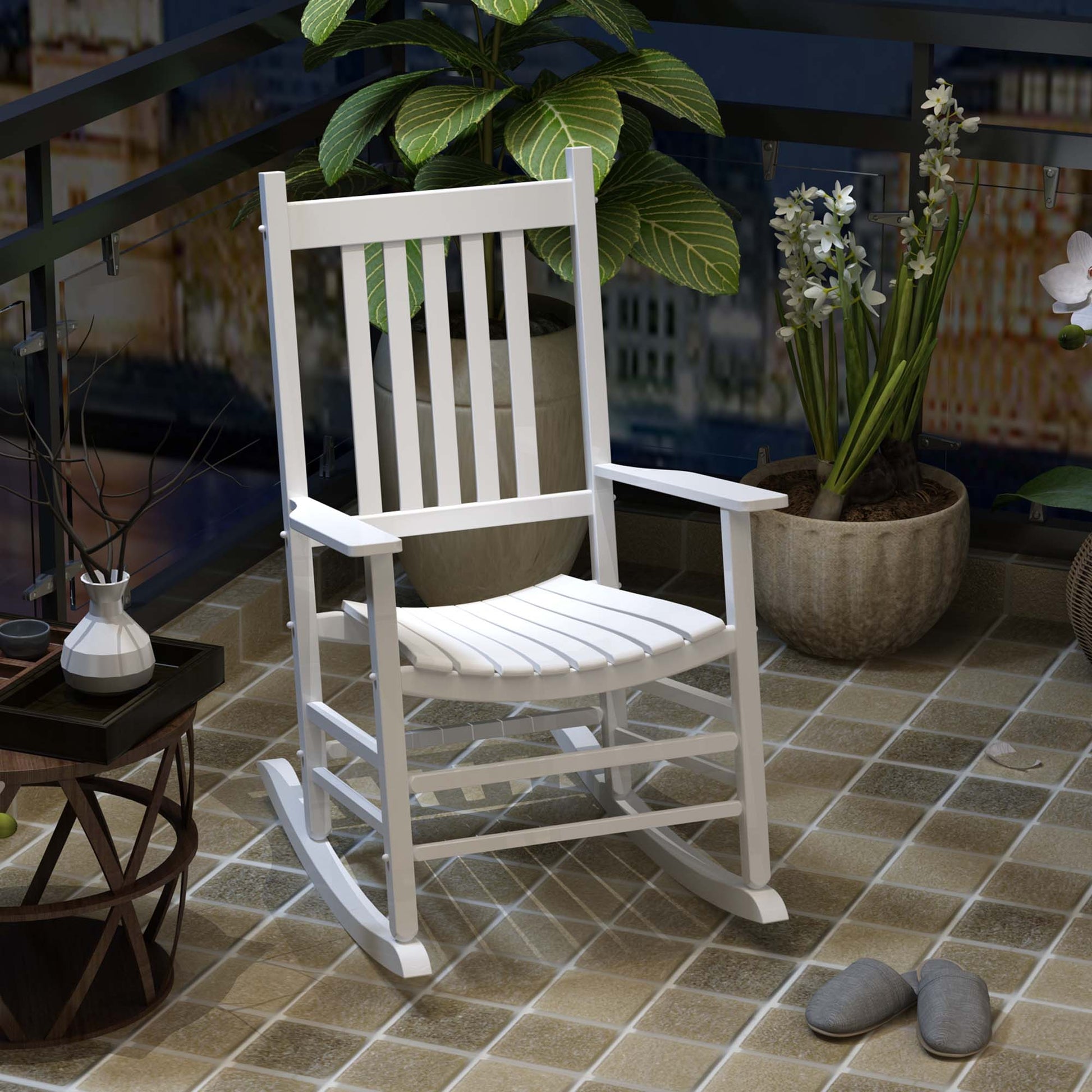 Outsunny Porch Rocking Chair Outdoor Patio Wooden Rocker Balcony Deck Garden Seat 