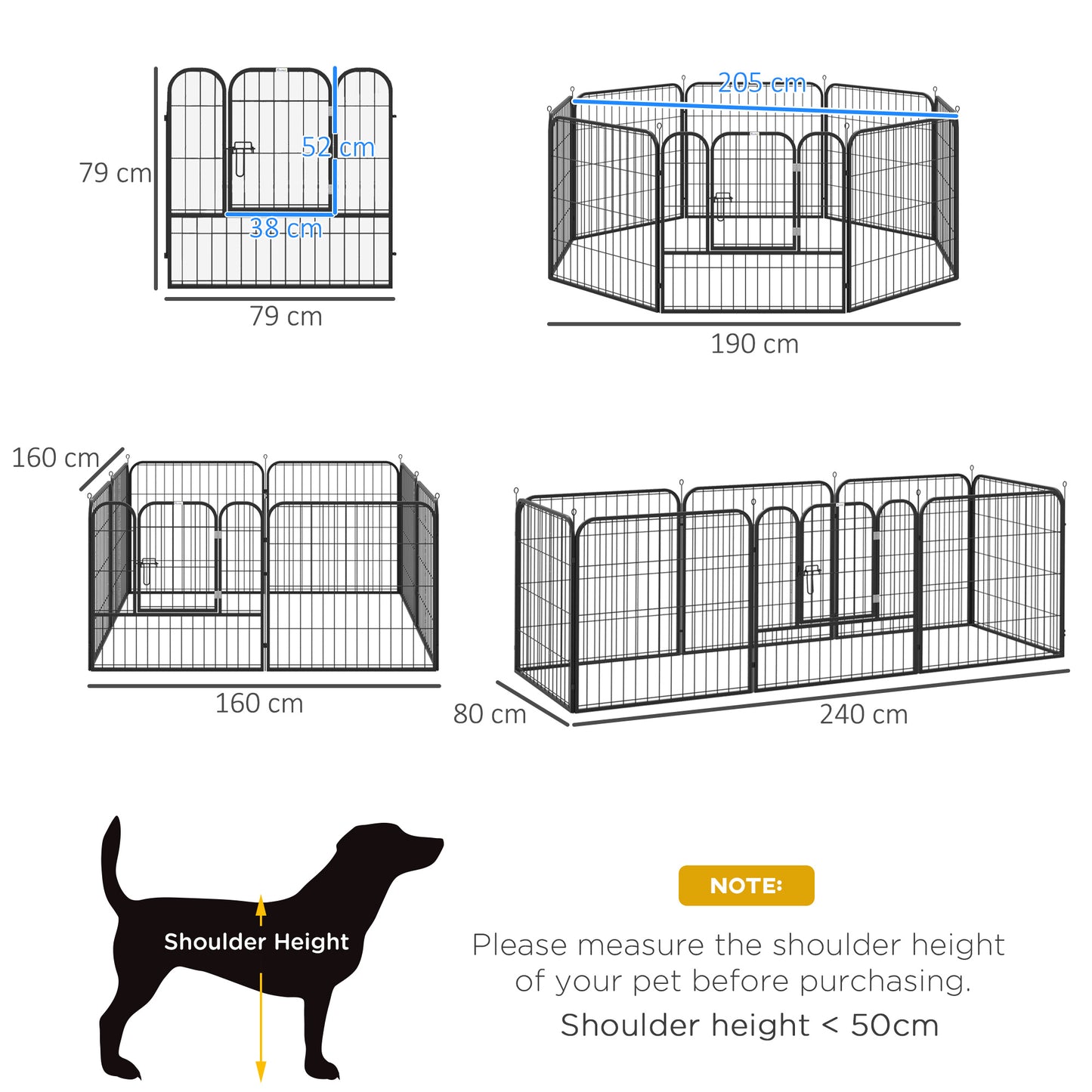 Heavy Duty Dog Pet Puppy Metal Playpen Play Pen Rabbit Pig Hutch Run Enclosure Foldable Black 79 x 79cm (Medium)