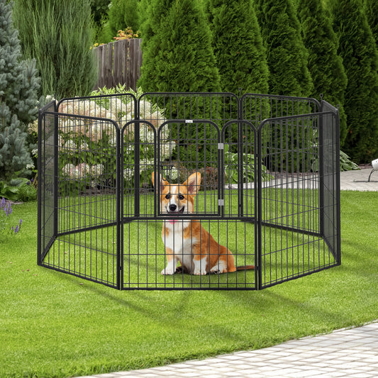 Pawhut Heavy Duty Dog Pet Puppy Metal Playpen Play Pen Rabbit Pig Hutch Run Enclosure Foldable Black 79 x 100cm (Large) 