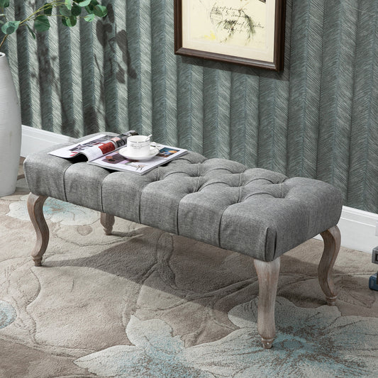 HOMCOM Tufted Upholstered Bench, Window Seat Bench, BFabric Ottoman for Living Room, Bedroom, Hallway