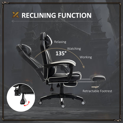 Gaming Chair with Footrest 135° Reclining High Back Racing Chair PU Leather Executive Swivel Chair with Headrest, Black White