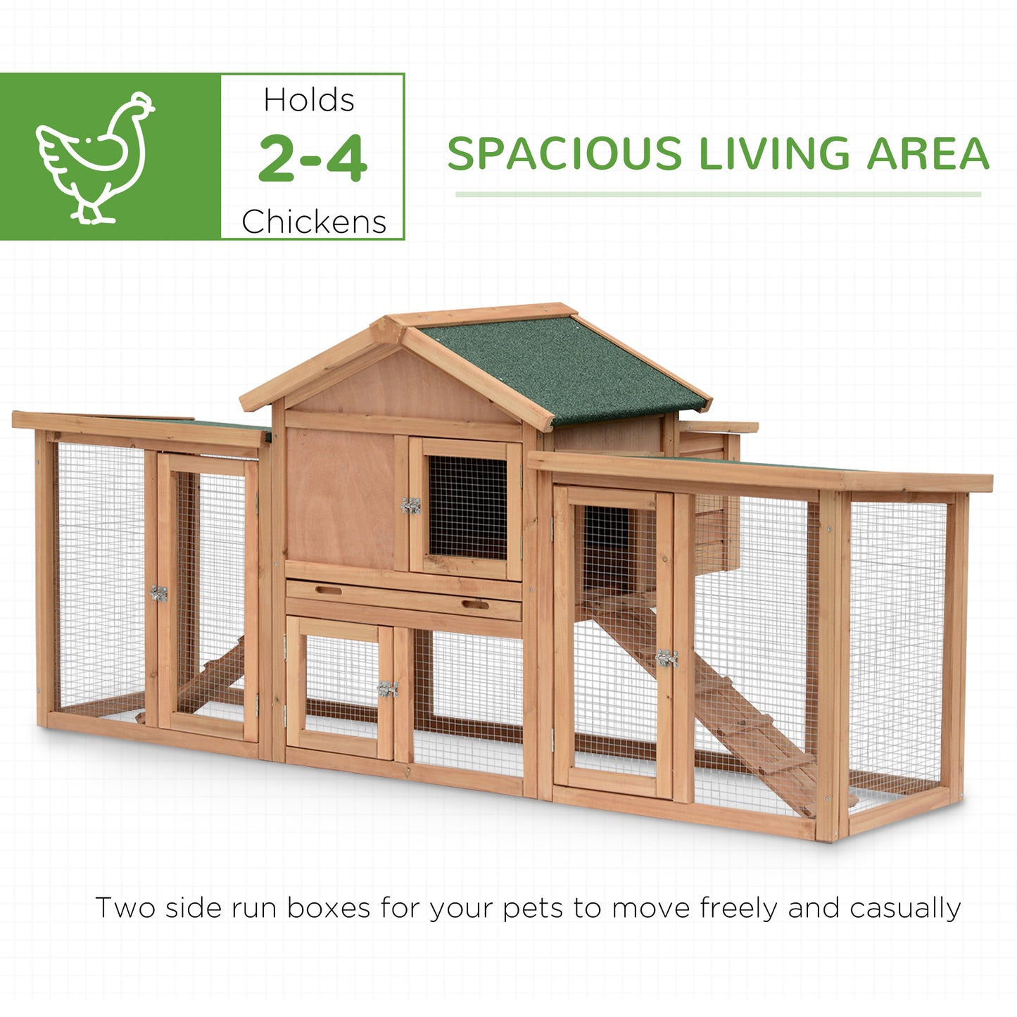 Hen Coop, with Comfortable Nesting Box & Fun Outdoor Run 204 x 85 x 93cm