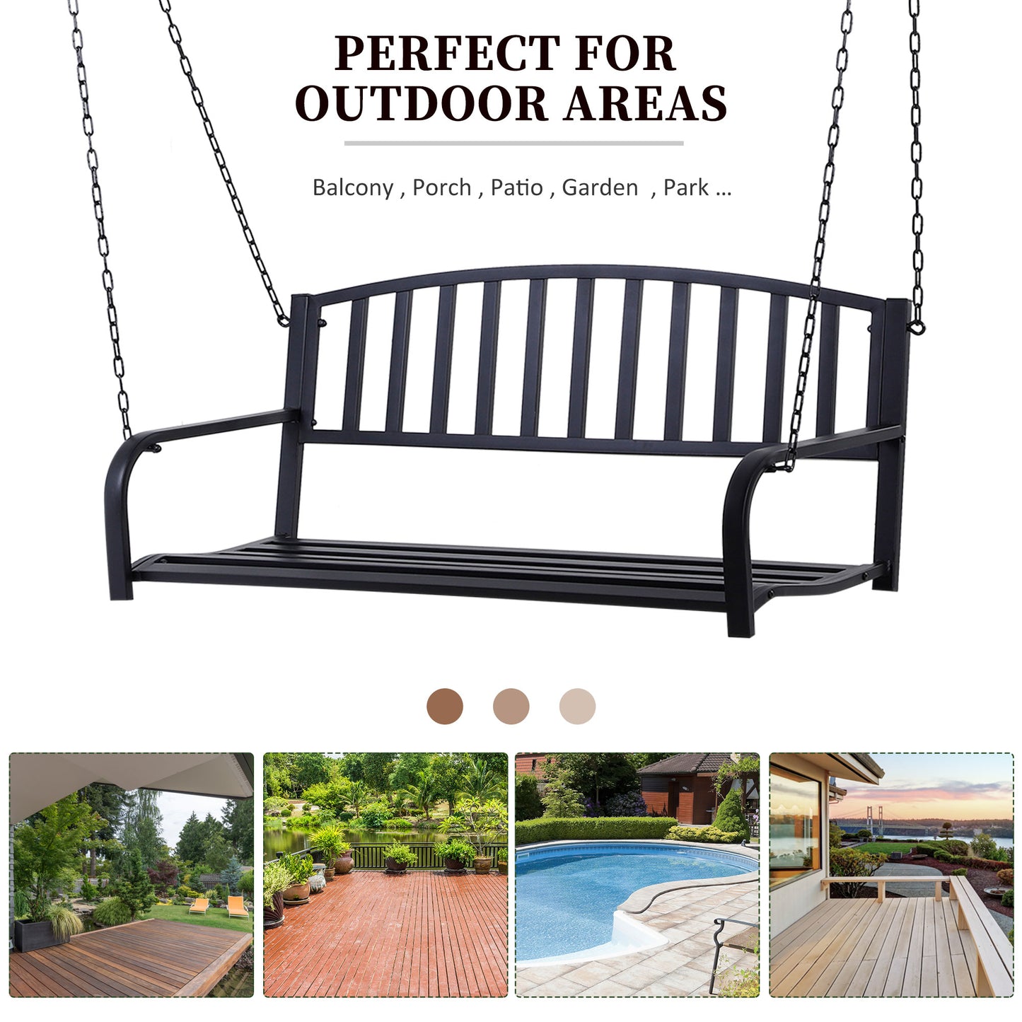 Metal 2-Seater Outdoor Swing Chair Black