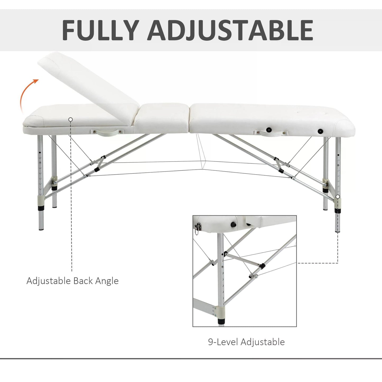 Portable Massage Table PVC Upholstered w/ Carry Case White