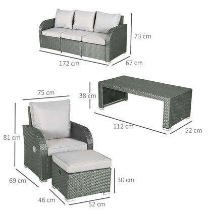 7-Seater Outdoor Garden Rattan Furniture Set w/ Recliners Grey