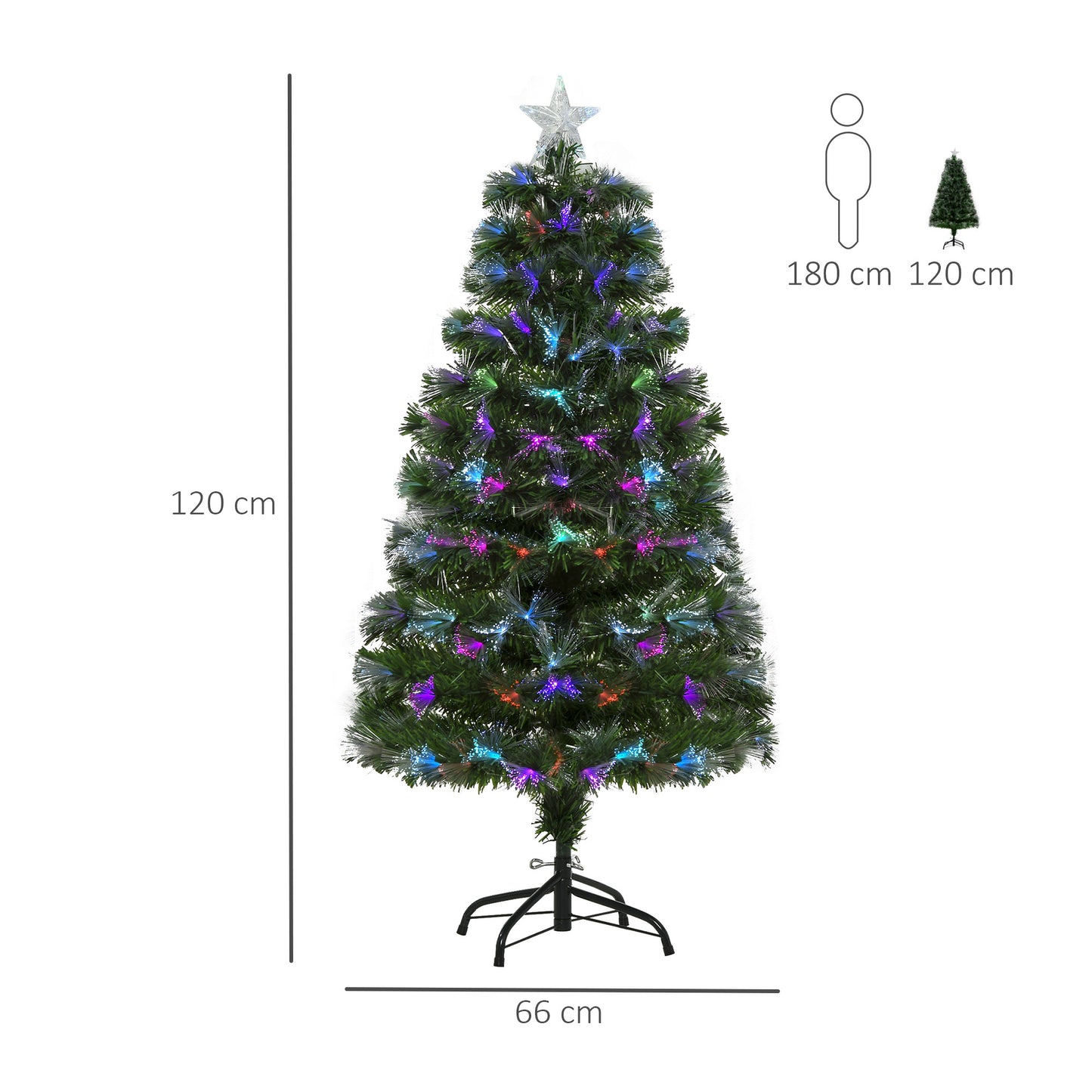 4ft Tall Artificial Tree Fiber Optic Colorful LED Pre-Lit Holiday Home Christmas Decoration with Flash Mode, Green